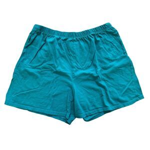 Basic Editions 90s pull on teal green women's activewear sporty cotton shorts xL